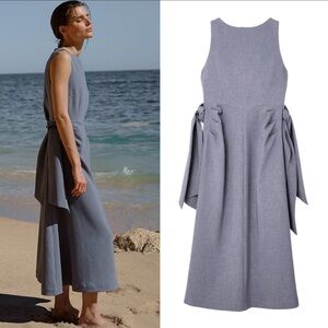 NA-KD Blue Tie Side / Waist Detail Sleeveless A-Line Midi Dress - 8